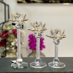 3 Lü Ayaklı Şamdan Lotus Gold Yaldızlı - 3